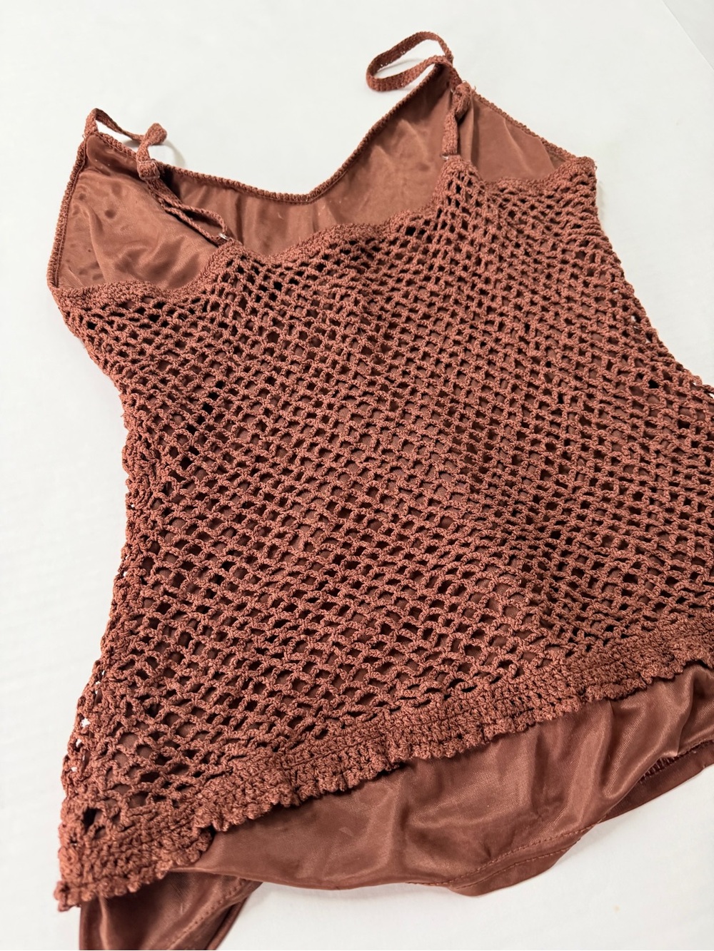 Vintage Chocolate Brown Crochet Cami Tank Top — Silk Blend Boho Fairy S/M - Picture 6 of 12
